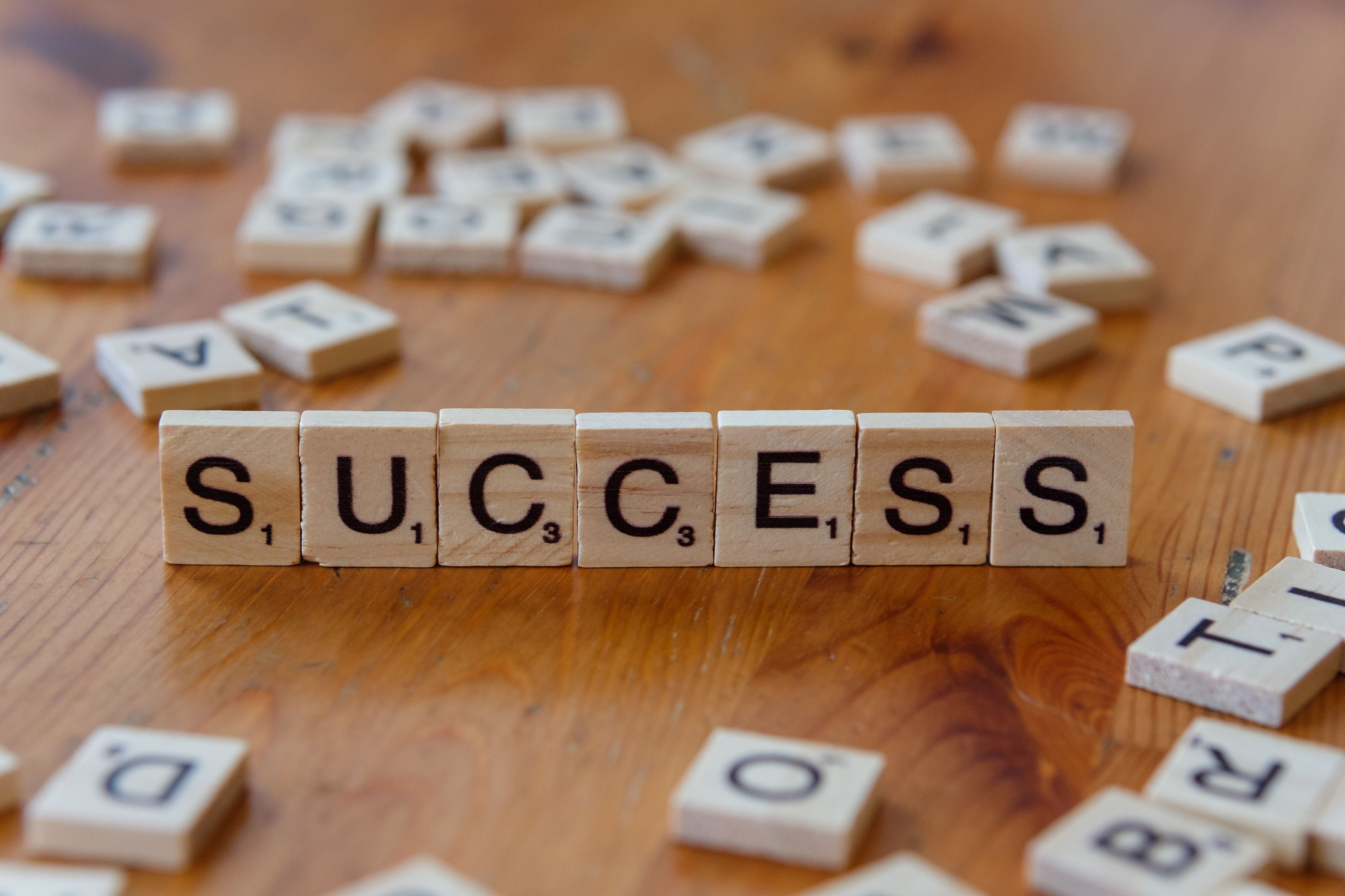 Wooden letter tiles spelling success to represent advanced career counselling skills.